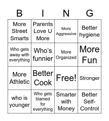 Sibling Bingo Card