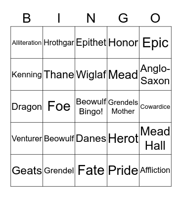Beowulf Bingo Card
