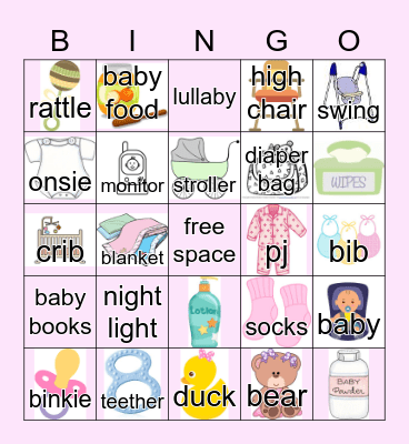 Felicia and Daltons Baby Shower Bingo Card