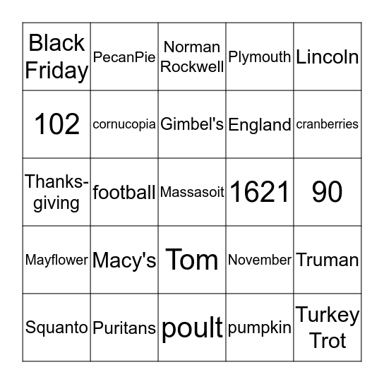 Thanksgiving BIngo Card