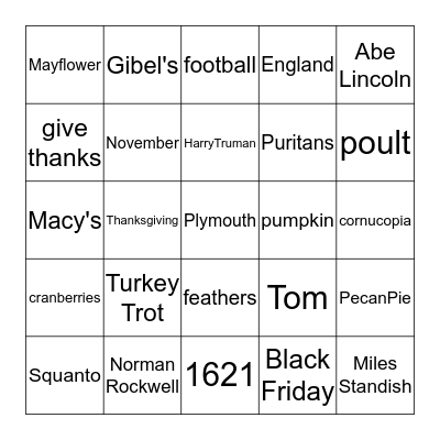Thanksgiving Bingo Card