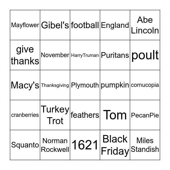 Thanksgiving Bingo Card