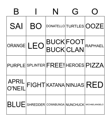 TMNT Bingo Card