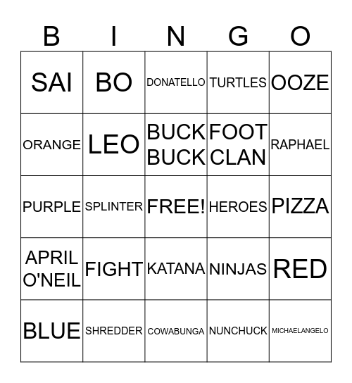 TMNT Bingo Card