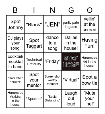 HARAMBEE VIRTUAL HOUSE PARTY! Bingo Card