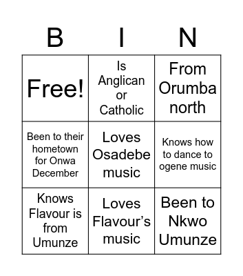 ORUMBA NORTH/SOUTH Bingo Card
