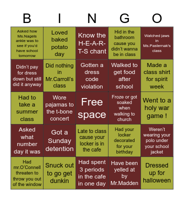 Sacred Heart Bingo Card