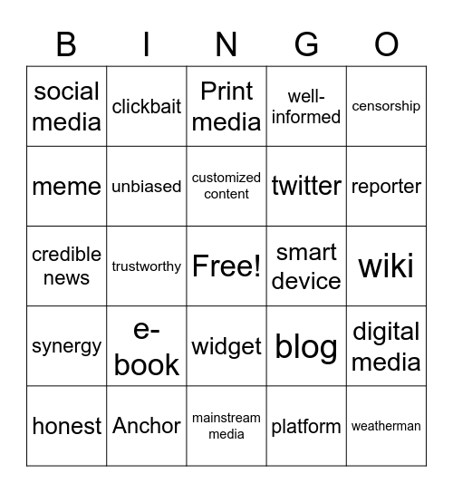 Media Bingo Card