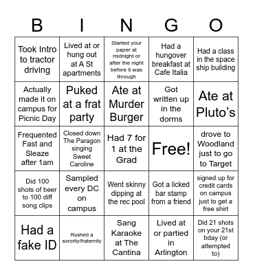 UCD Alumni Bingo Card