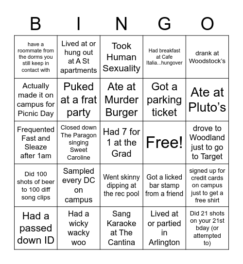 UCD Alumni Bingo Card