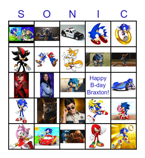 Braxton's Super Sonic Birthday Bingo Card