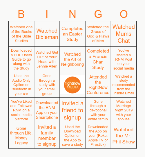 Rightnow Media Bingo Card