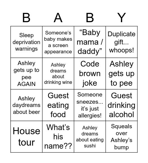 Ashley’s Baby Zoom Bingo Card