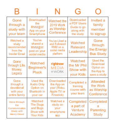 Rightnow Media at Work Bingo Card
