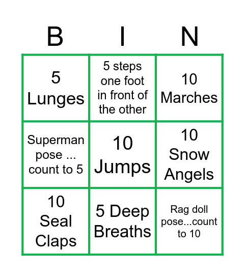 Warm Up 1 Bingo Card