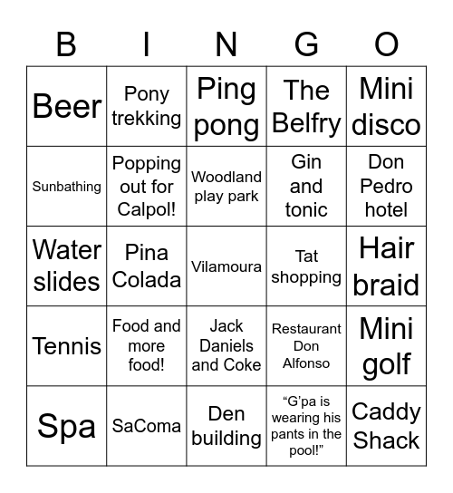 Holibobs! Bingo Card
