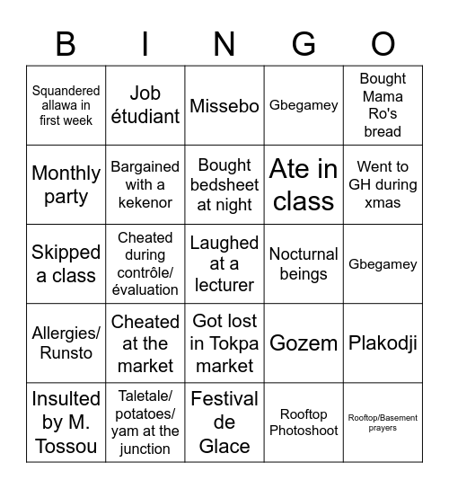 Year Abroad 2019/2020 Bingo Card