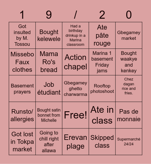 BeninYearAbroad Bingo Card