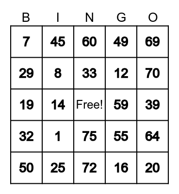 Dave’s Card Bingo Card