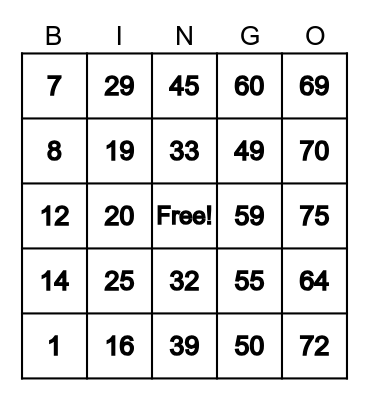 Dave’s Card Bingo Card