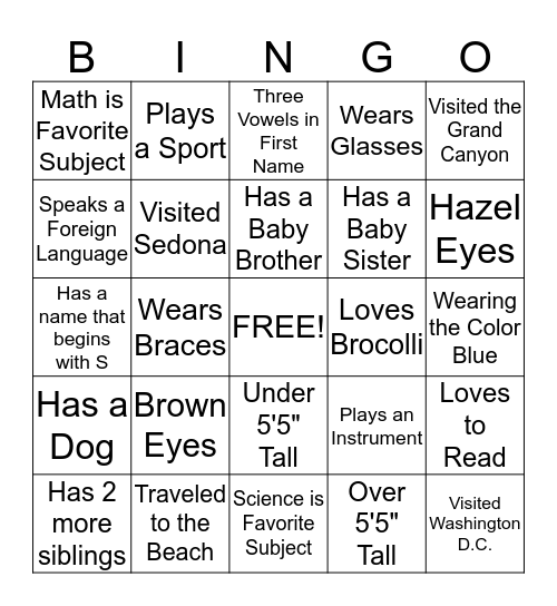 People Bingo Card