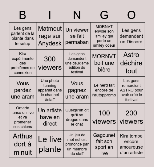 DAY 3 du festival Bingo Card