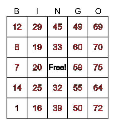 Dave’s Card Bingo Card