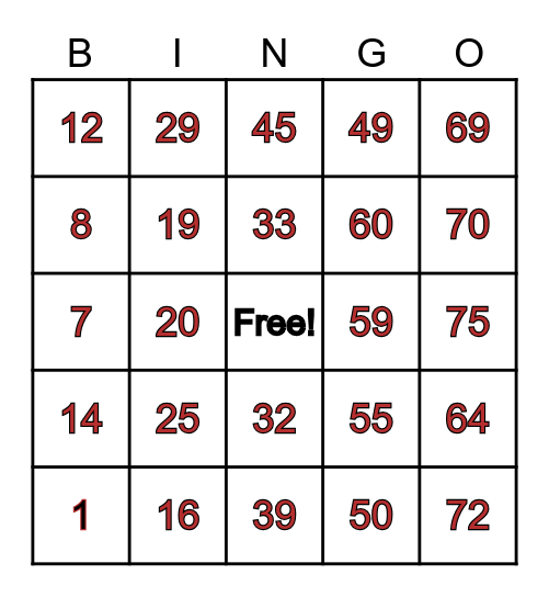 Dave’s Card Bingo Card