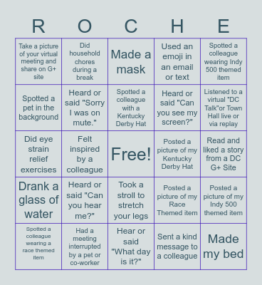 Off To The Races Work From Home Bingo Card