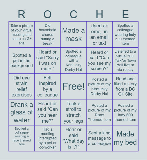 Off To The Races Work From Home Bingo Card