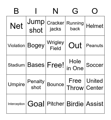 Sports Time Bingo Card
