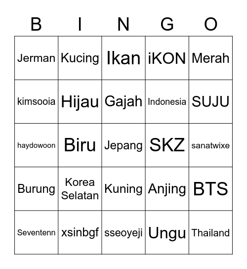 BINGO YJ Bingo Card
