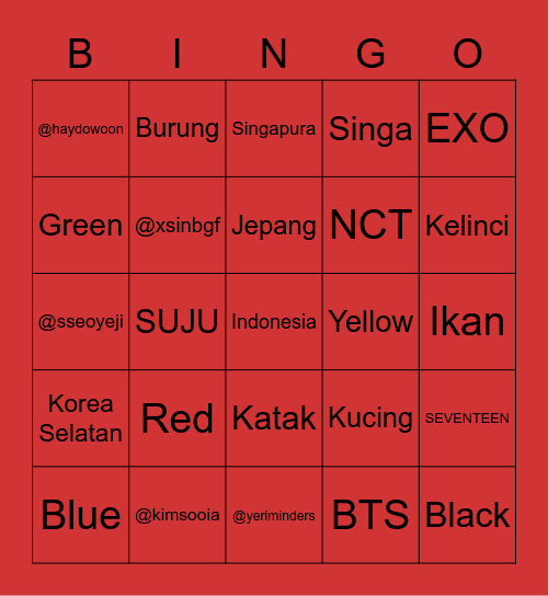 YERIMINDERS Bingo Card