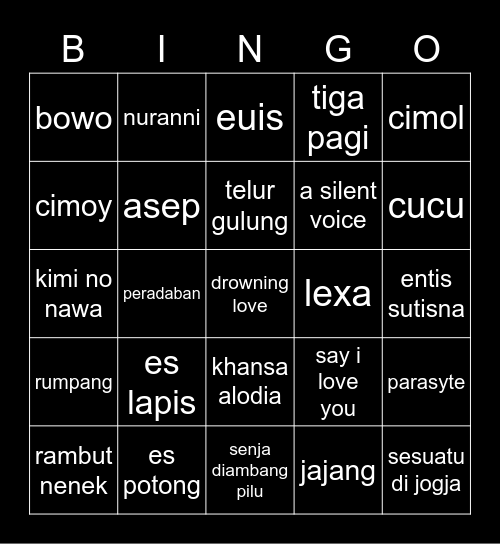 BEN Bingo Card