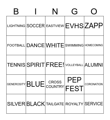 EVHS Homecoming BINGO Card