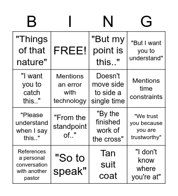 Pastor Tom Blount Bingo Card