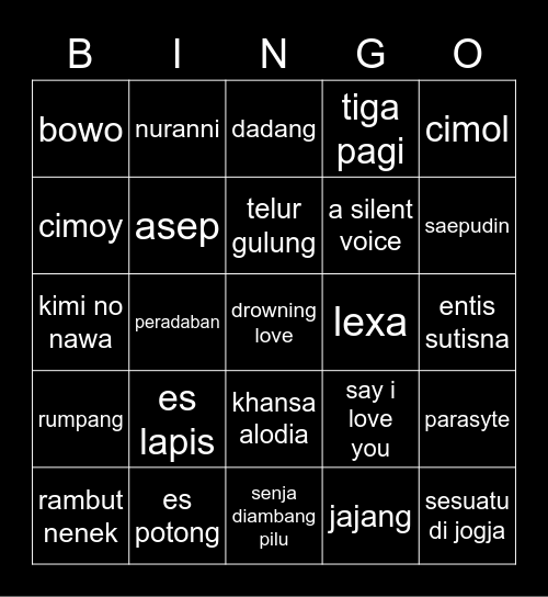 BEN Bingo Card