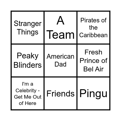 Theme Tunes Bingo Card