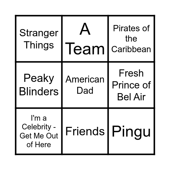 Theme Tunes Bingo Card