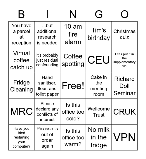 Workplace Bingo Card