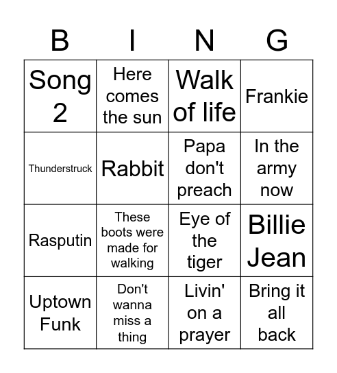 Music Bingo Card