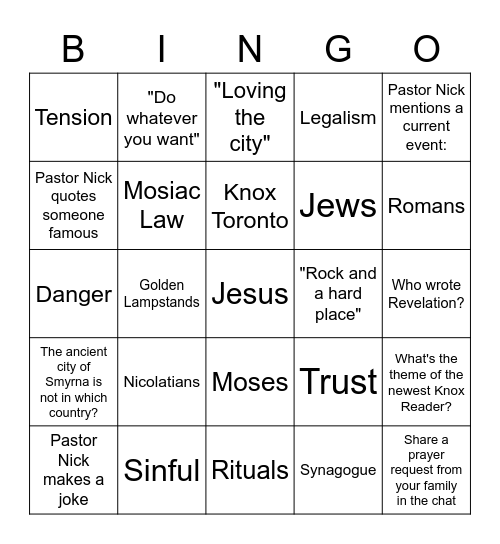 Sermon Bingo - April 26, 2020 Bingo Card