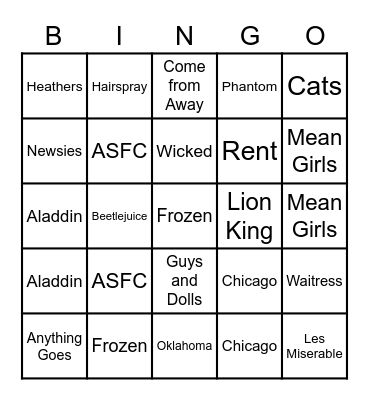 Broadway Bingo Card