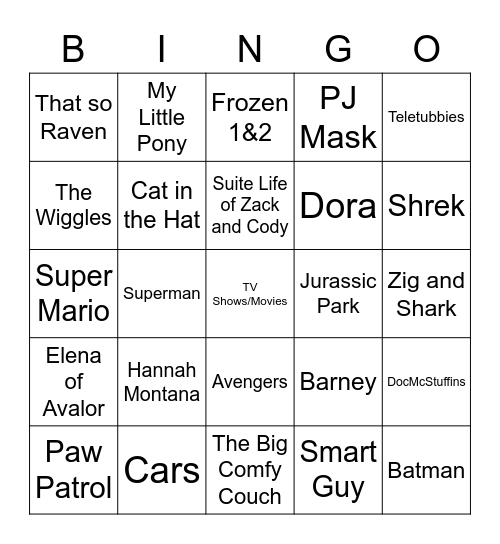 TV Shows/Movies Bingo Card