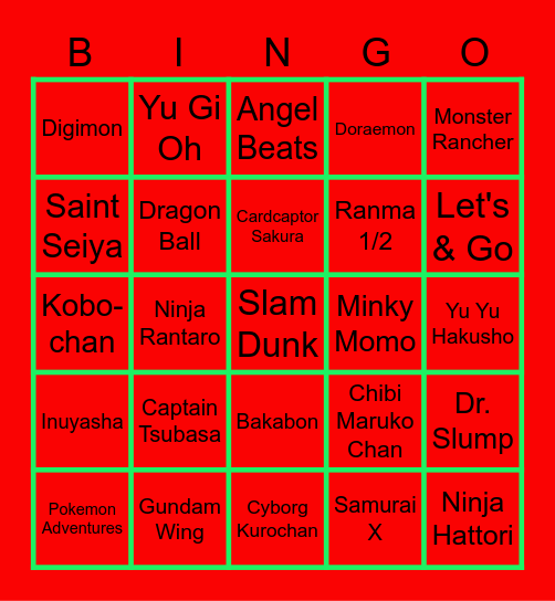Anime Edition Bingo Card