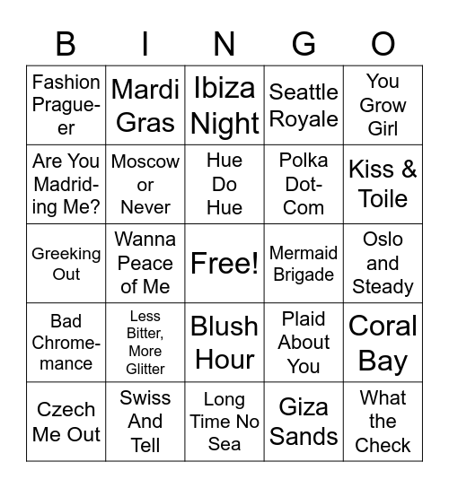 Girls Night In Bingo Card