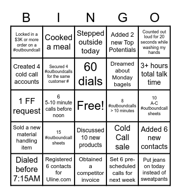 ULINE "Inside Sales" Bingo Card