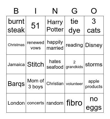 Kendra's Birthday Bingo Card