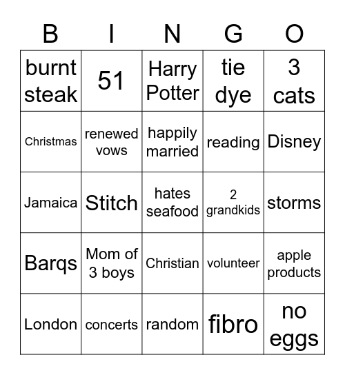 Kendra's Birthday Bingo Card