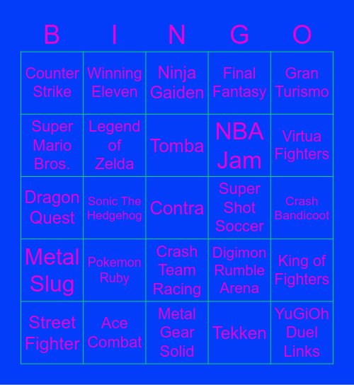 Video Games Bingo Card